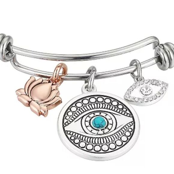 Love This Life Two Tone Evil Eye & Lotus Flower Bracelet New - Picture 3 of 5